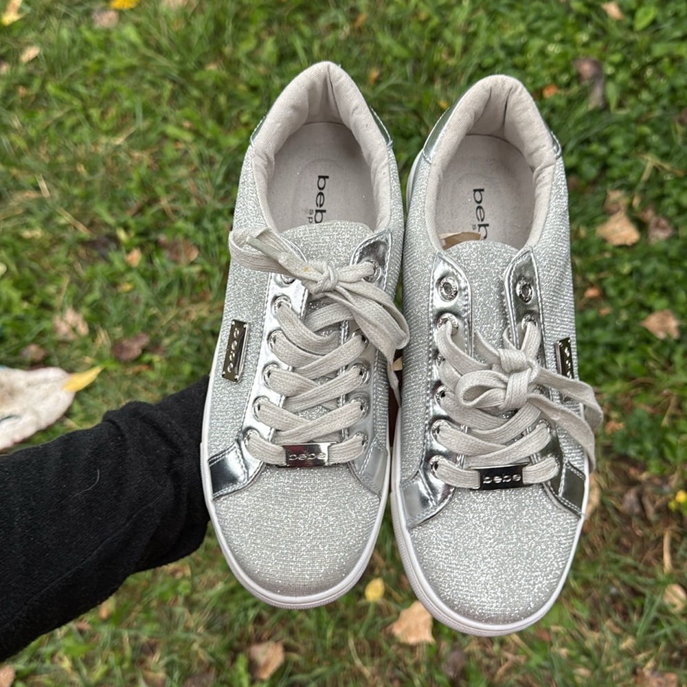 EUC bebe sport Silver Glitter Sneakers - Picture 2 of 7